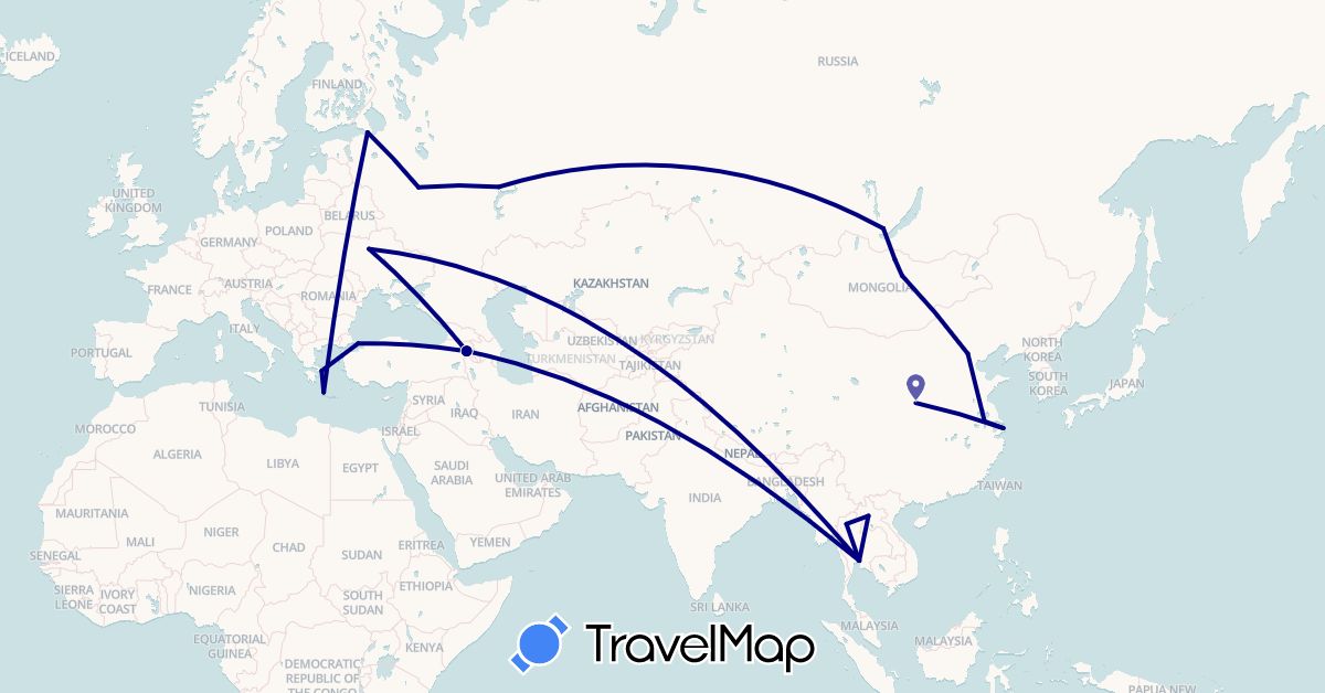 TravelMap itinerary: driving in Armenia, China, Greece, Laos, Mongolia, Russia, Thailand, Turkey, Ukraine (Asia, Europe)